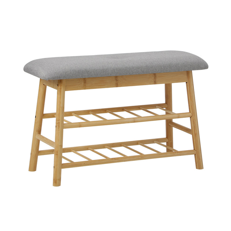 Oikiture Shoe Storage Bench Bamboo Rack Shelf Organiser Stool 70cm