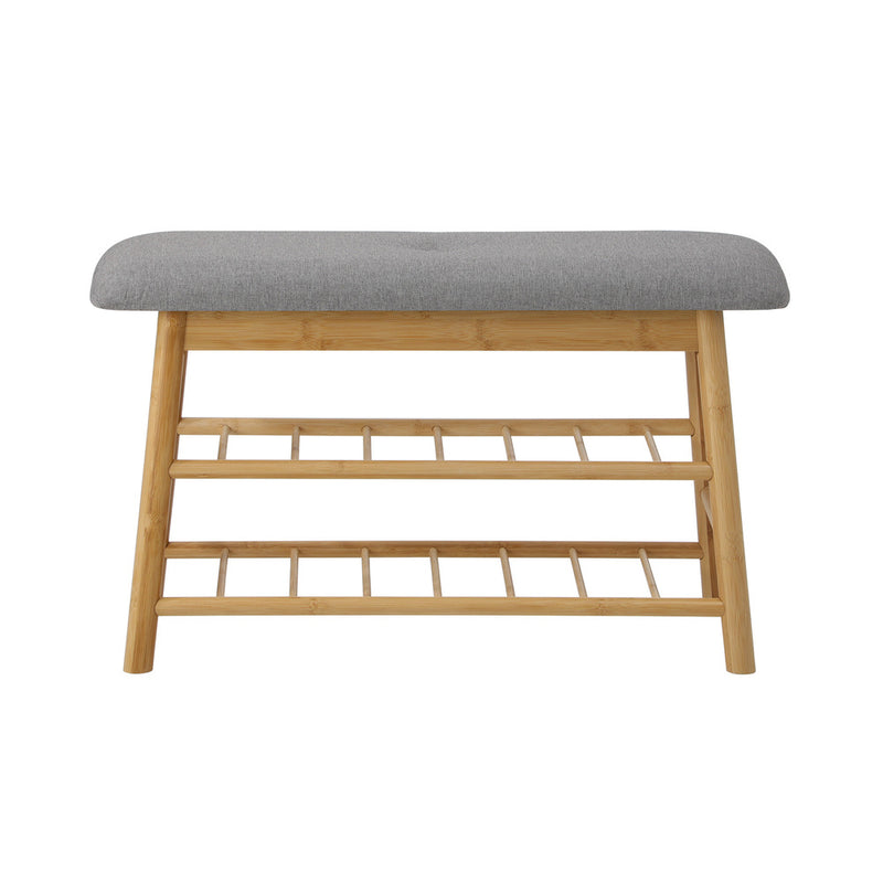 Oikiture Shoe Storage Bench Bamboo Rack Shelf Organiser Stool 70cm