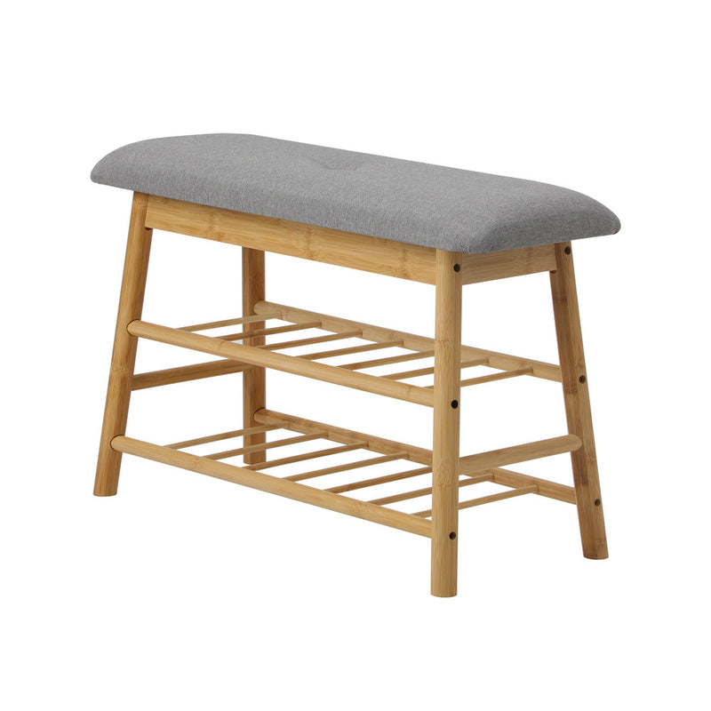 Oikiture Shoe Storage Bench Bamboo Rack Shelf Organiser Stool 70cm
