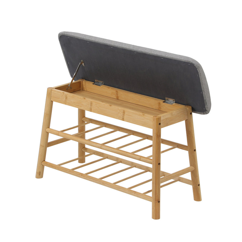 Oikiture Shoe Storage Bench Bamboo Rack Shelf Organiser Stool 70cm