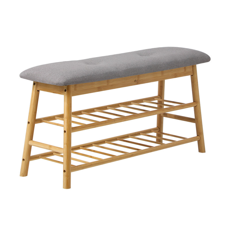 Oikiture Shoe Storage Bench Bamboo Rack Shelf Organiser Stool 90cm