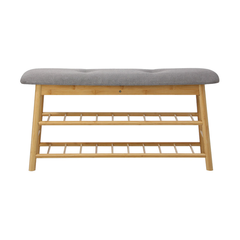 Oikiture Shoe Storage Bench Bamboo Rack Shelf Organiser Stool 90cm
