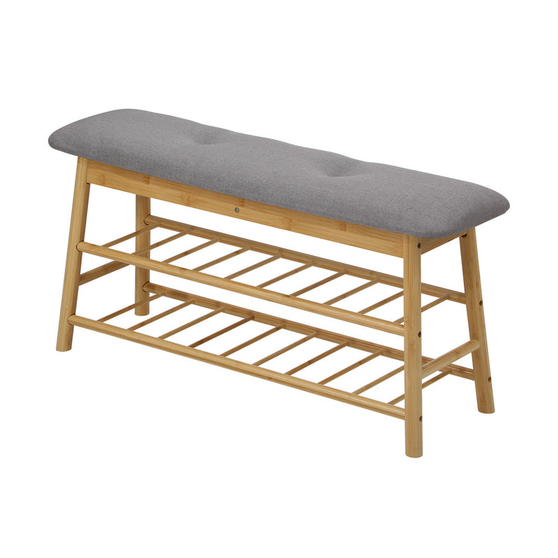 Oikiture Shoe Storage Bench Bamboo Rack Shelf Organiser Stool 90cm