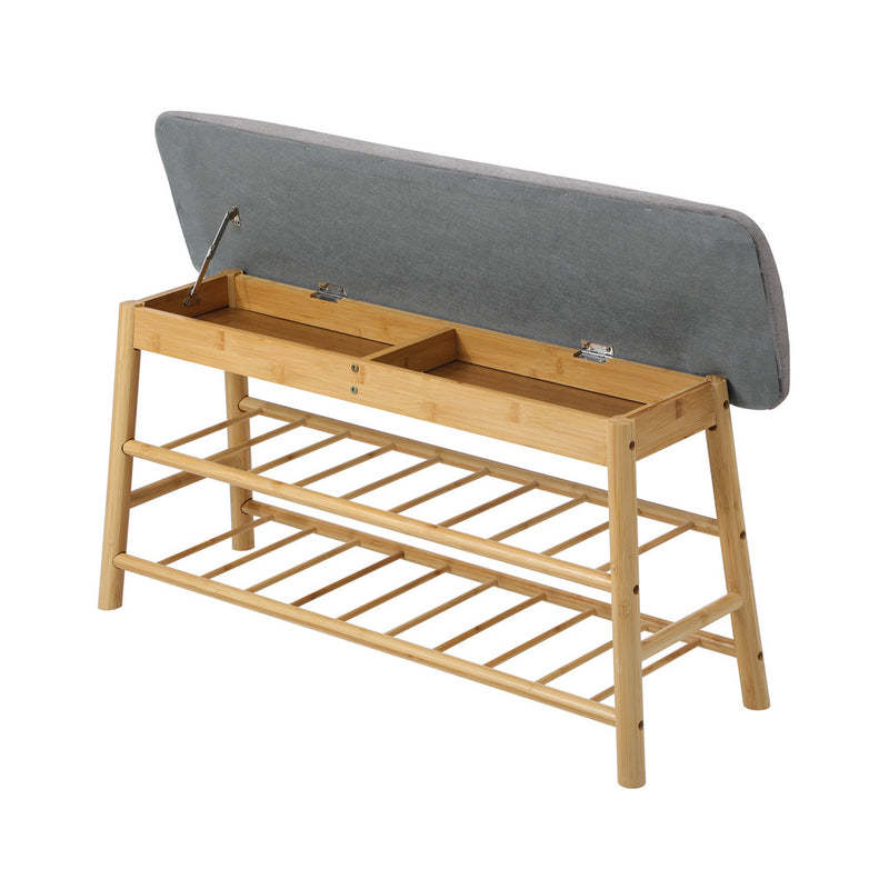 Oikiture Shoe Storage Bench Bamboo Rack Shelf Organiser Stool 90cm