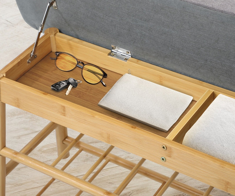 Oikiture Shoe Storage Bench Bamboo Rack Shelf Organiser Stool 90cm