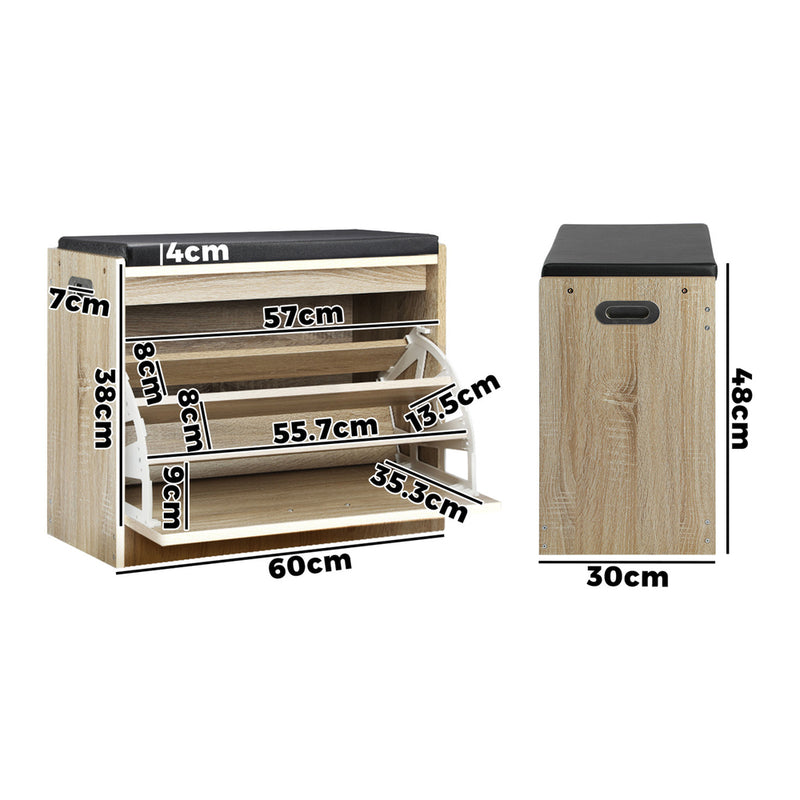 Oikiture Shoe Storage Bench with PU Seat 0.6M Wooden