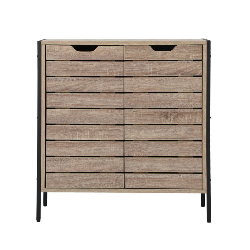Oikiture Shoes Storage Cabinet 2 Slatted Doors 4 Shelves Brown