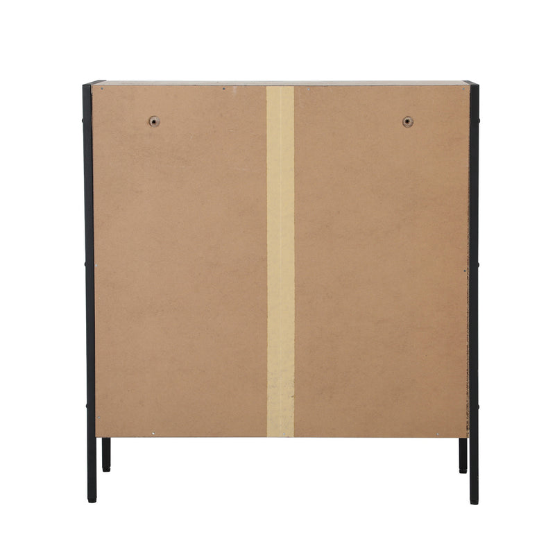 Oikiture Shoes Storage Cabinet 2 Slatted Doors 4 Shelves Brown