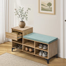 Oikiture Shoe Cabinet Bench Storage Drawer 6 Shelves Polyester Seat