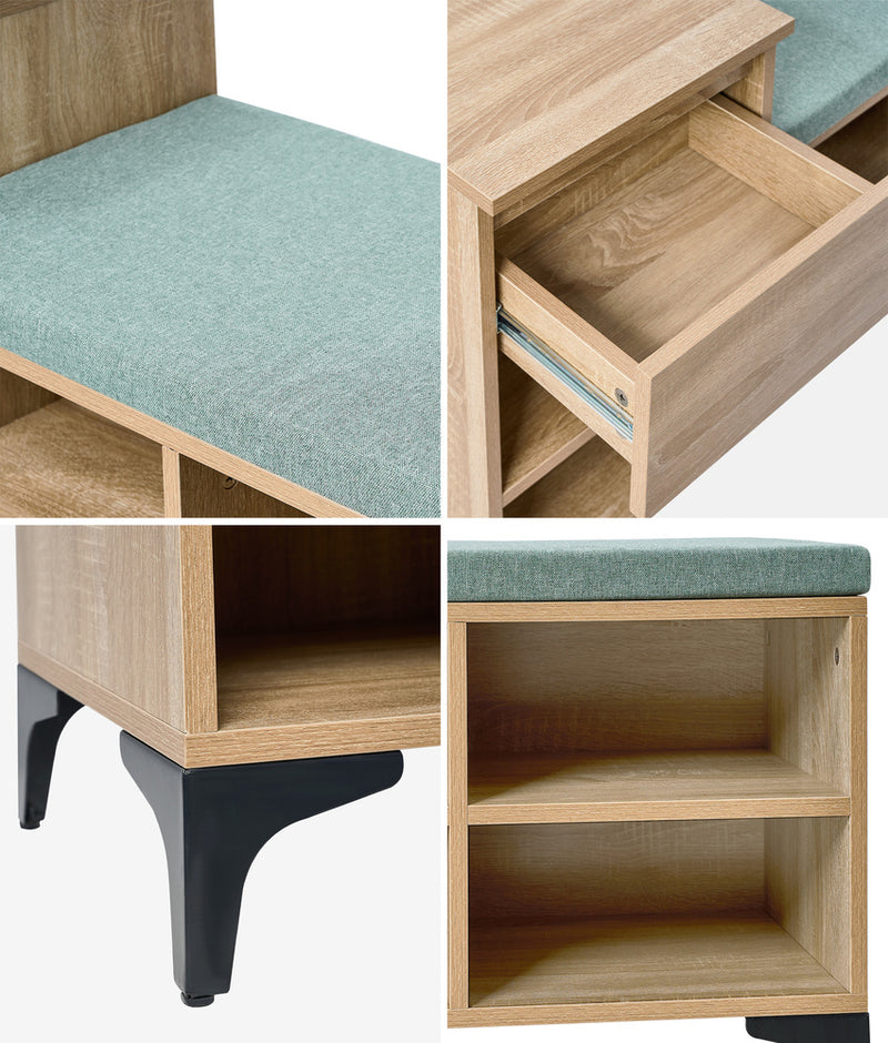 Oikiture Shoe Cabinet Bench Storage Drawer 6 Shelves Polyester Seat