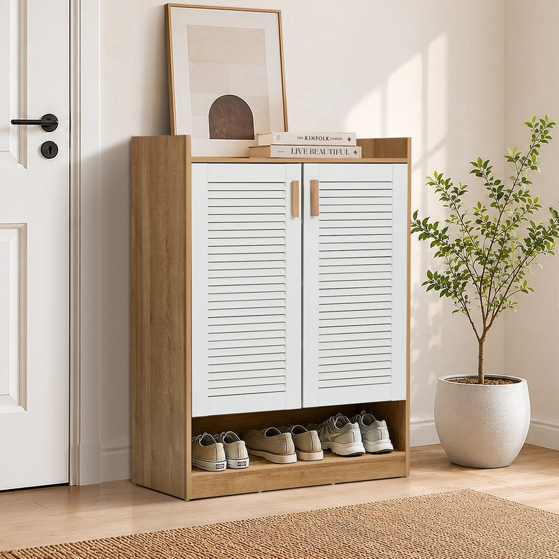 Oikiture Shoe Storage Cabinet 5-Tier Rack 2 Doors Organiser Shelf