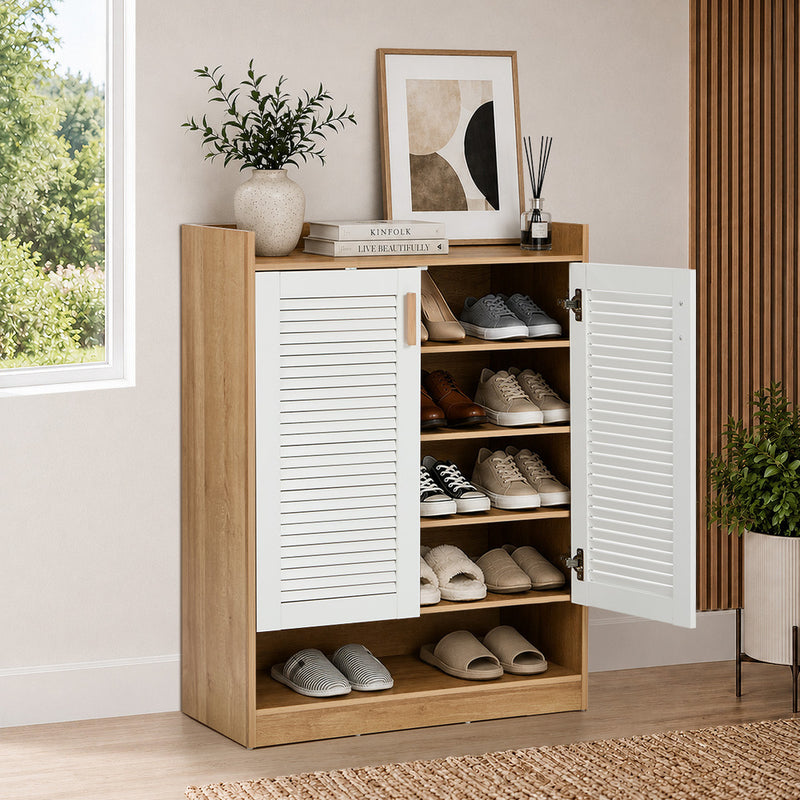 Oikiture Shoe Storage Cabinet 5-Tier Rack 2 Doors Organiser Shelf