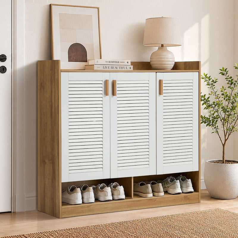 Oikiture Shoe Storage Cabinet 5-Tier Rack 3 Doors Shelf Cupboard