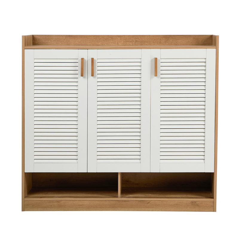 Oikiture Shoe Storage Cabinet 5-Tier Rack 3 Doors Shelf Cupboard