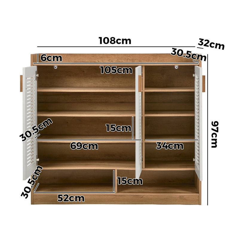 Oikiture Shoe Storage Cabinet 5-Tier Rack 3 Doors Shelf Cupboard