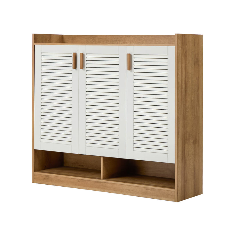 Oikiture Shoe Storage Cabinet 5-Tier Rack 3 Doors Shelf Cupboard