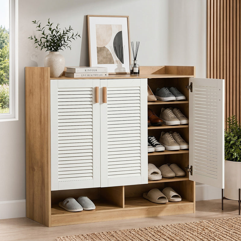 Oikiture Shoe Storage Cabinet 5-Tier Rack 3 Doors Shelf Cupboard