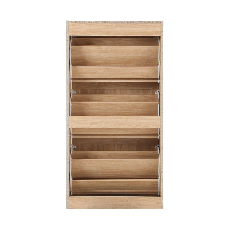 Oikiture Shoe Cabinet 3 Compartment with Rows Rattan Doors