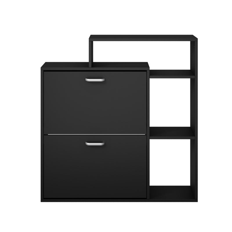 Oikiture Shoe Cabinet Storage 2 Doors with Display Shelves Black
