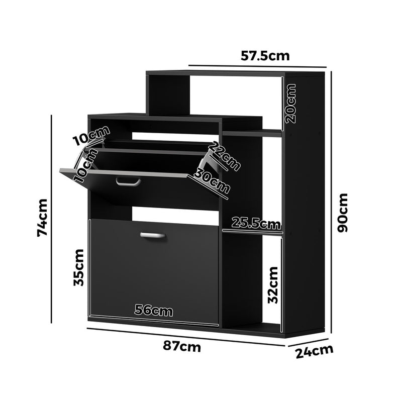 Oikiture Shoe Cabinet Storage 2 Doors with Display Shelves Black