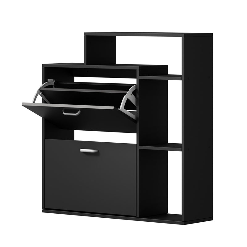 Oikiture Shoe Cabinet Storage 2 Doors with Display Shelves Black