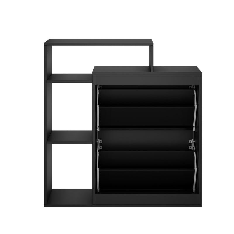 Oikiture Shoe Cabinet Storage 2 Doors with Display Shelves Black