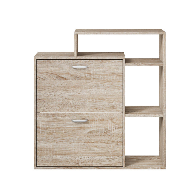 Oikiture Shoe Cabinet Storage 2 Doors with Display Shelves Wooden