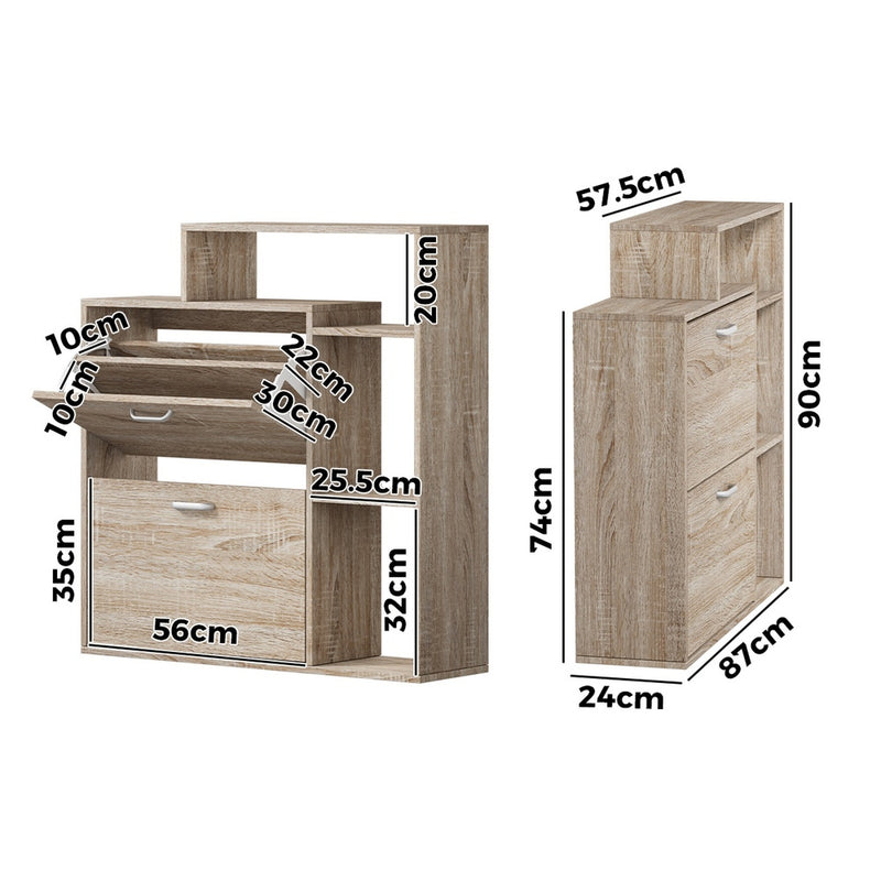 Oikiture Shoe Cabinet Storage 2 Doors with Display Shelves Wooden