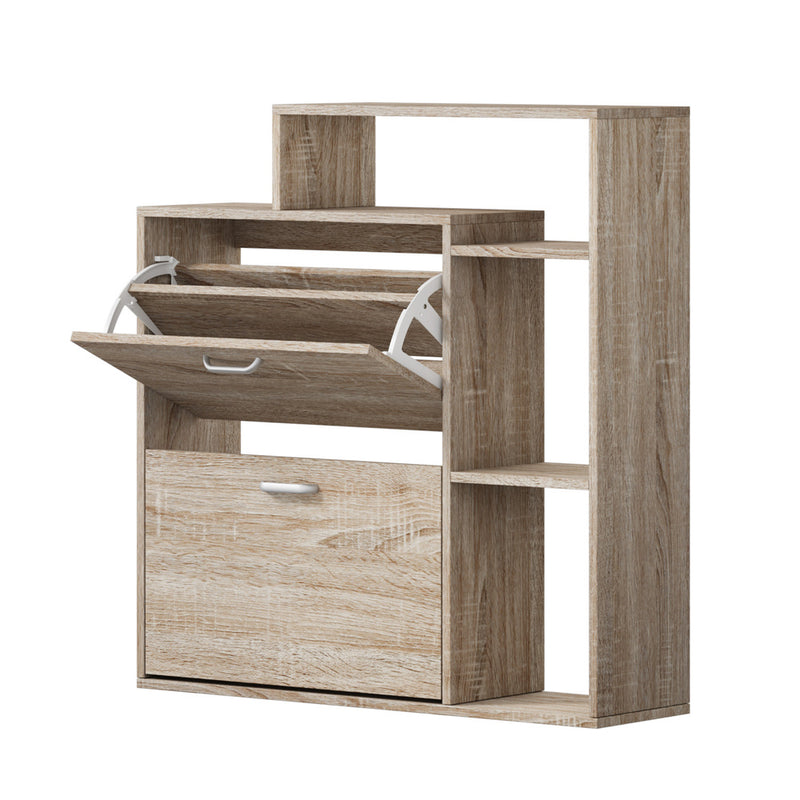 Oikiture Shoe Cabinet Storage 2 Doors with Display Shelves Wooden