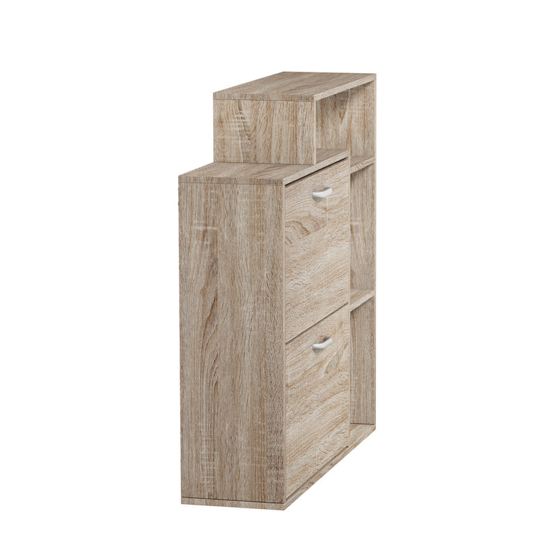 Oikiture Shoe Cabinet Storage 2 Doors with Display Shelves Wooden