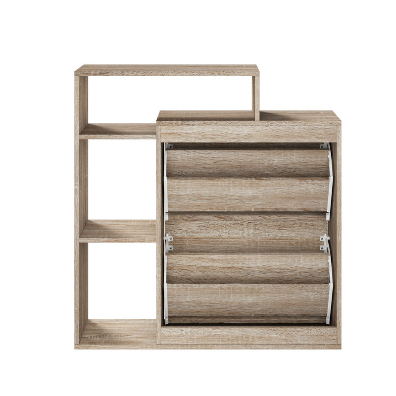 Oikiture Shoe Cabinet Storage 2 Doors with Display Shelves Wooden