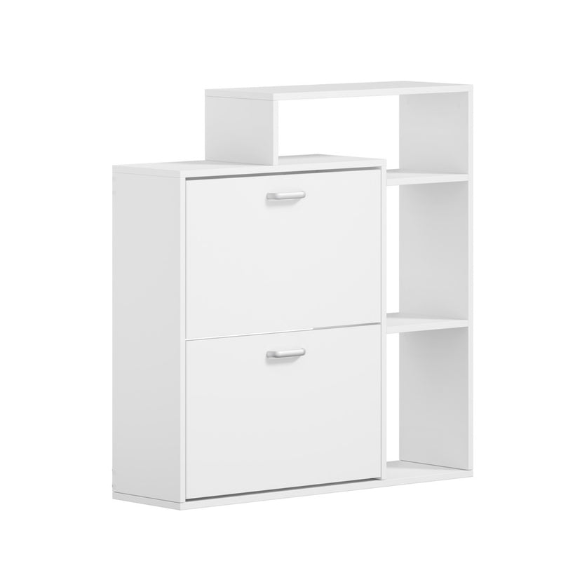 Oikiture Shoe Cabinet Storage 2 Doors with Display Shelves White