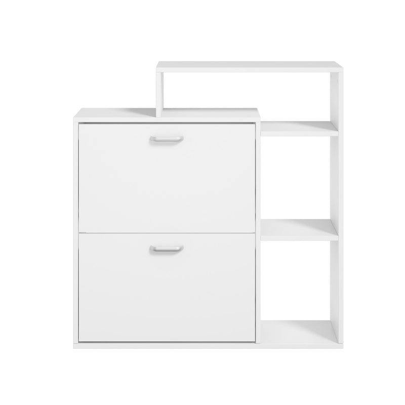 Oikiture Shoe Cabinet Storage 2 Doors with Display Shelves White