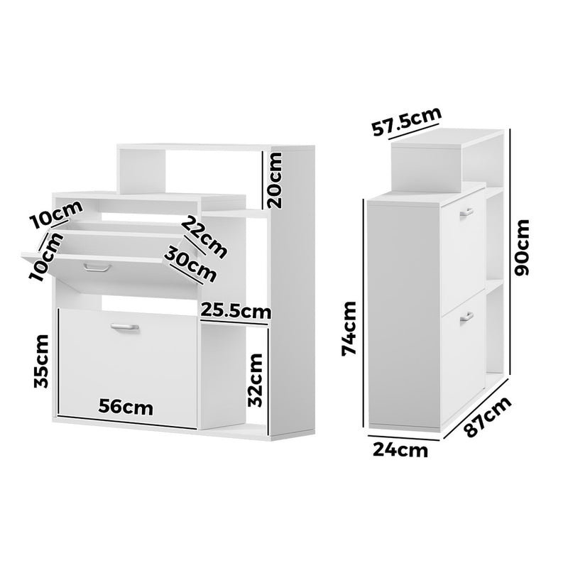 Oikiture Shoe Cabinet Storage 2 Doors with Display Shelves White