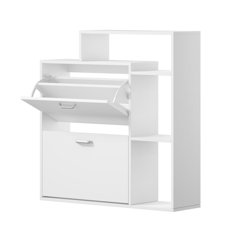 Oikiture Shoe Cabinet Storage 2 Doors with Display Shelves White
