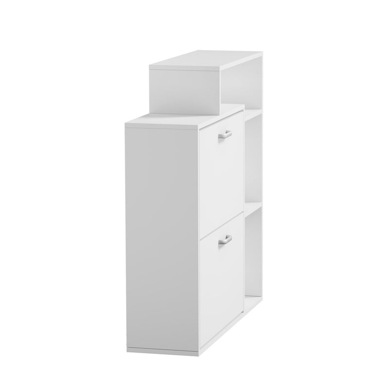 Oikiture Shoe Cabinet Storage 2 Doors with Display Shelves White