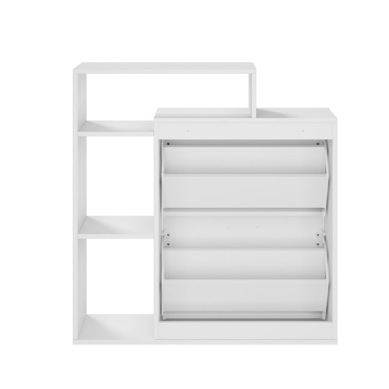 Oikiture Shoe Cabinet Storage 2 Doors with Display Shelves White