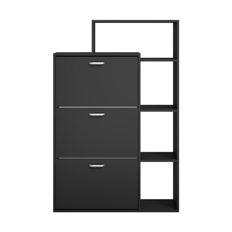 Oikiture Shoe Cabinet Storage 3 Doors with Display Shelves Black