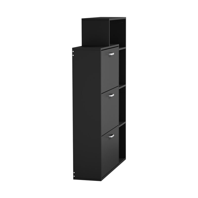 Oikiture Shoe Cabinet Storage 3 Doors with Display Shelves Black