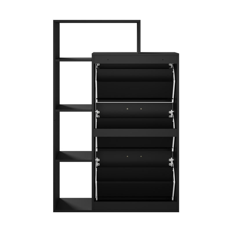 Oikiture Shoe Cabinet Storage 3 Doors with Display Shelves Black