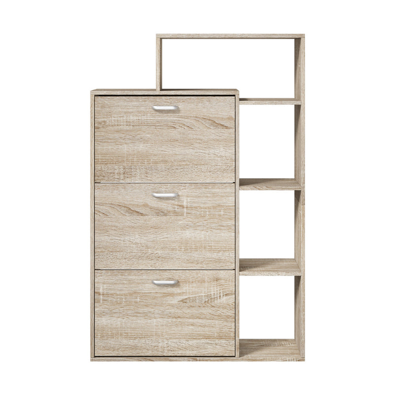 Oikiture Shoe Cabinet Storage 3 Doors with Display Shelves Wooden