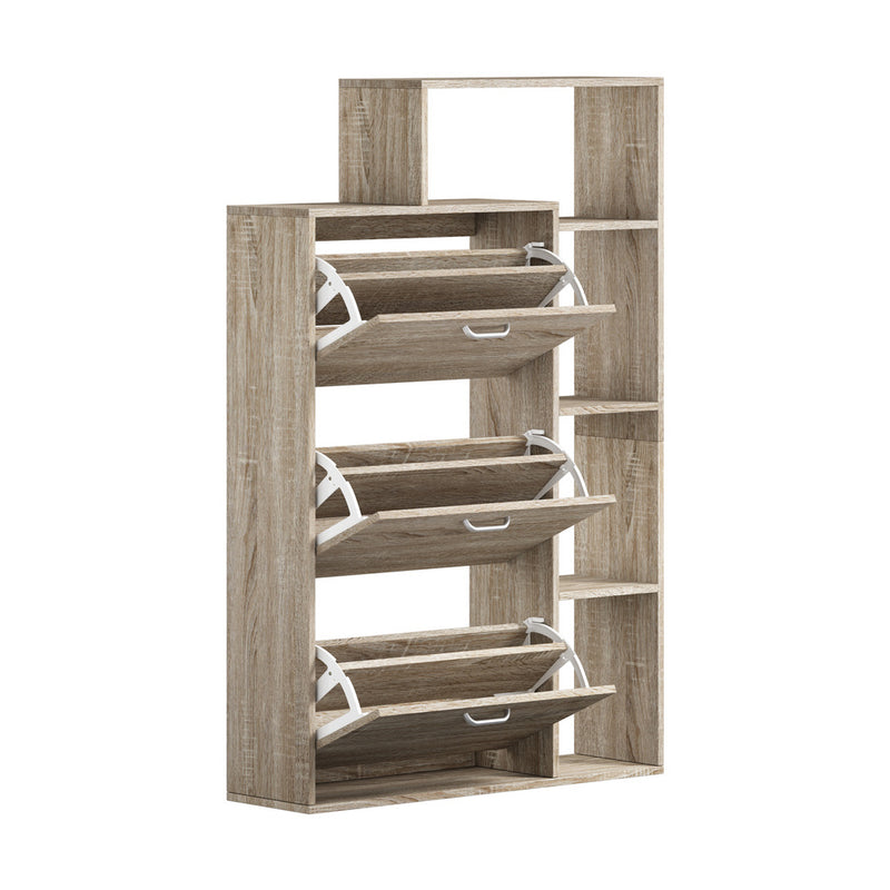 Oikiture Shoe Cabinet Storage 3 Doors with Display Shelves Wooden