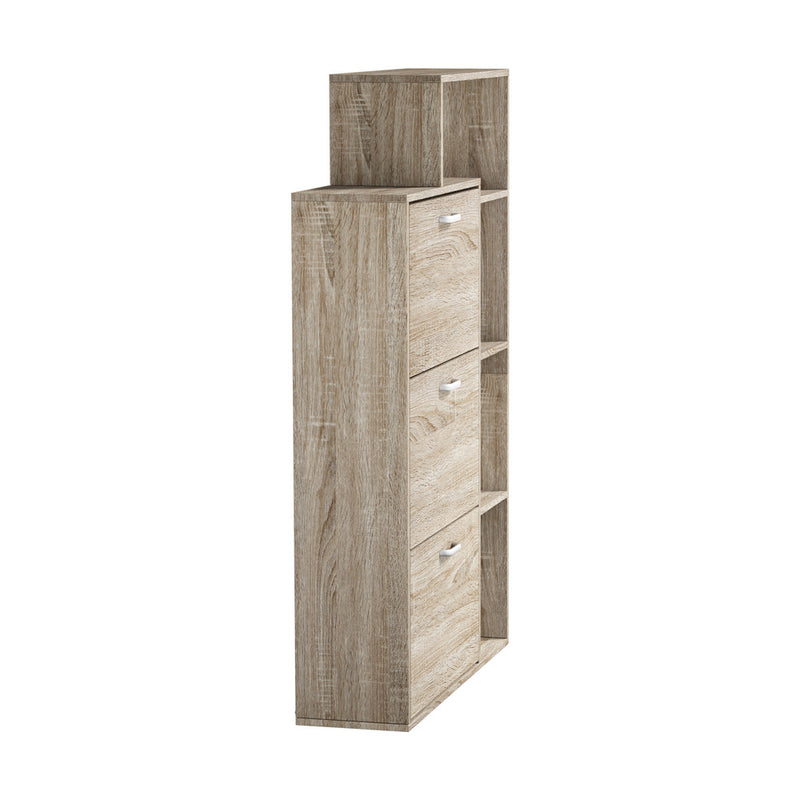 Oikiture Shoe Cabinet Storage 3 Doors with Display Shelves Wooden
