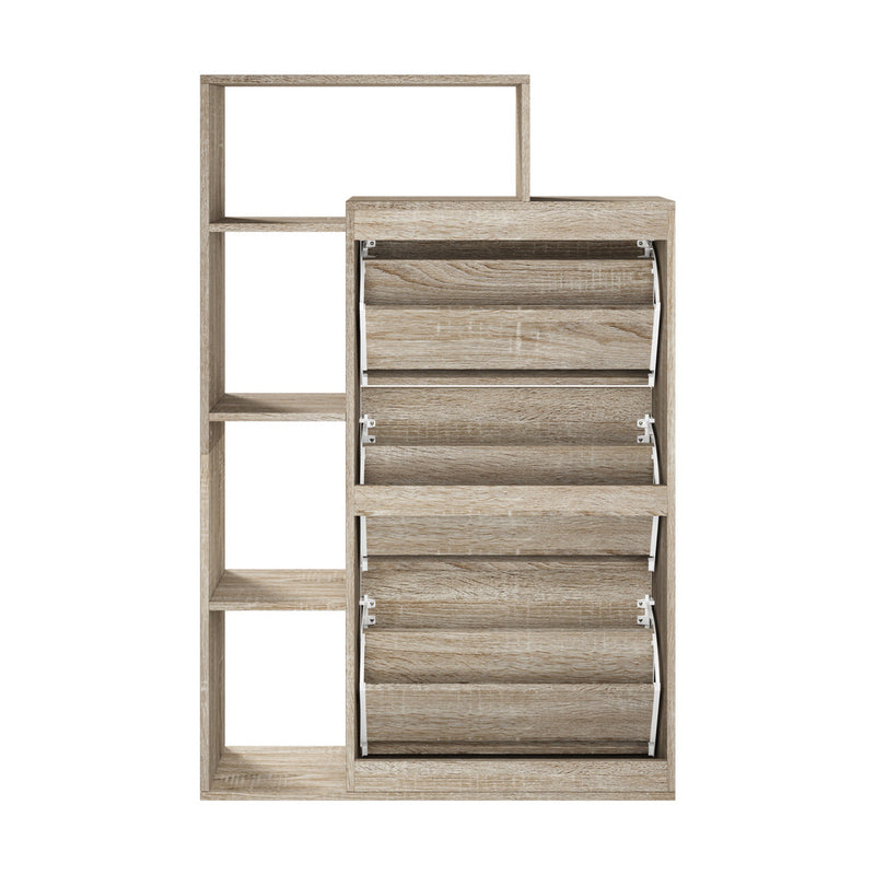 Oikiture Shoe Cabinet Storage 3 Doors with Display Shelves Wooden