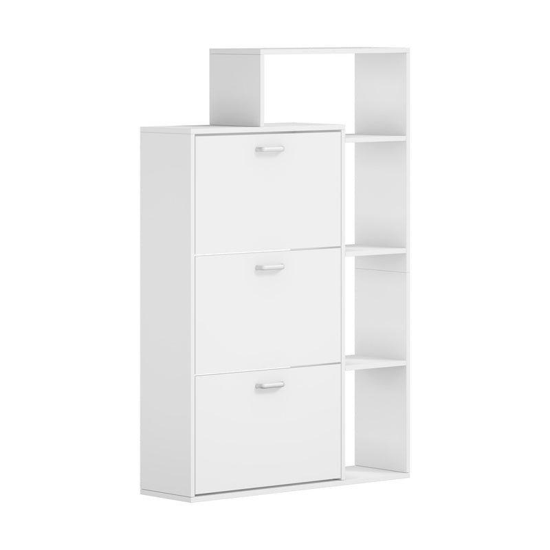 Oikiture Shoe Cabinet Storage 3 Doors with Display Shelves White