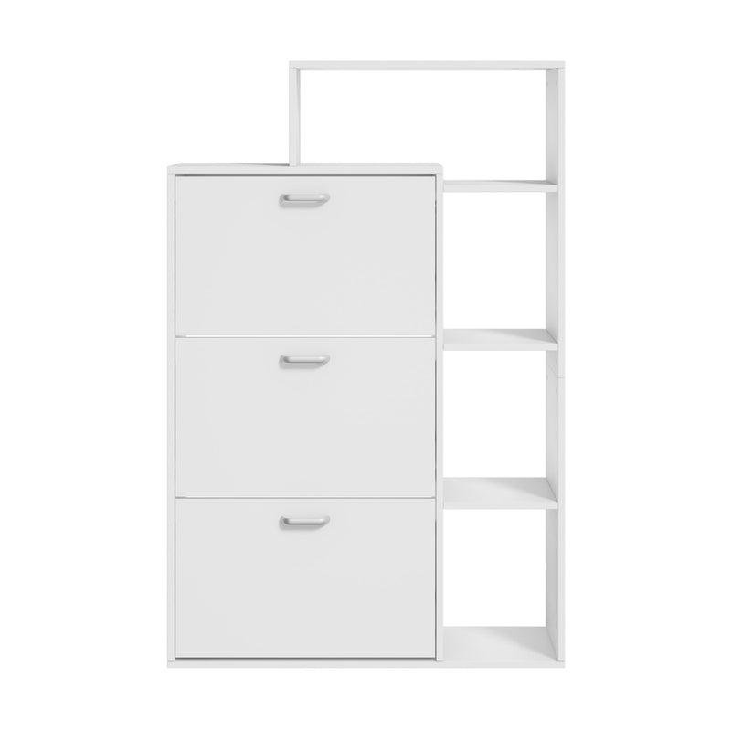 Oikiture Shoe Cabinet Storage 3 Doors with Display Shelves White