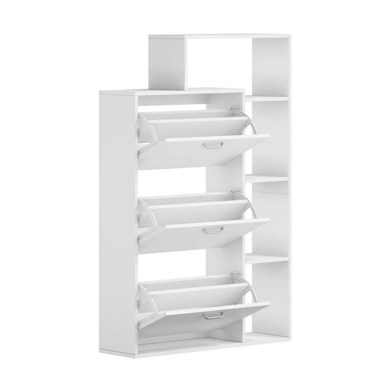 Oikiture Shoe Cabinet Storage 3 Doors with Display Shelves White