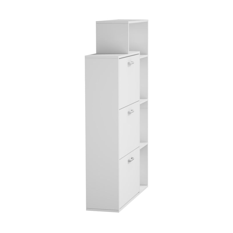 Oikiture Shoe Cabinet Storage 3 Doors with Display Shelves White
