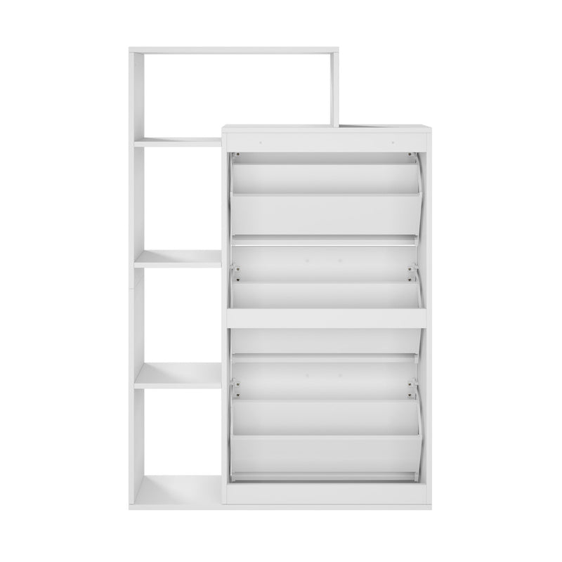 Oikiture Shoe Cabinet Storage 3 Doors with Display Shelves White