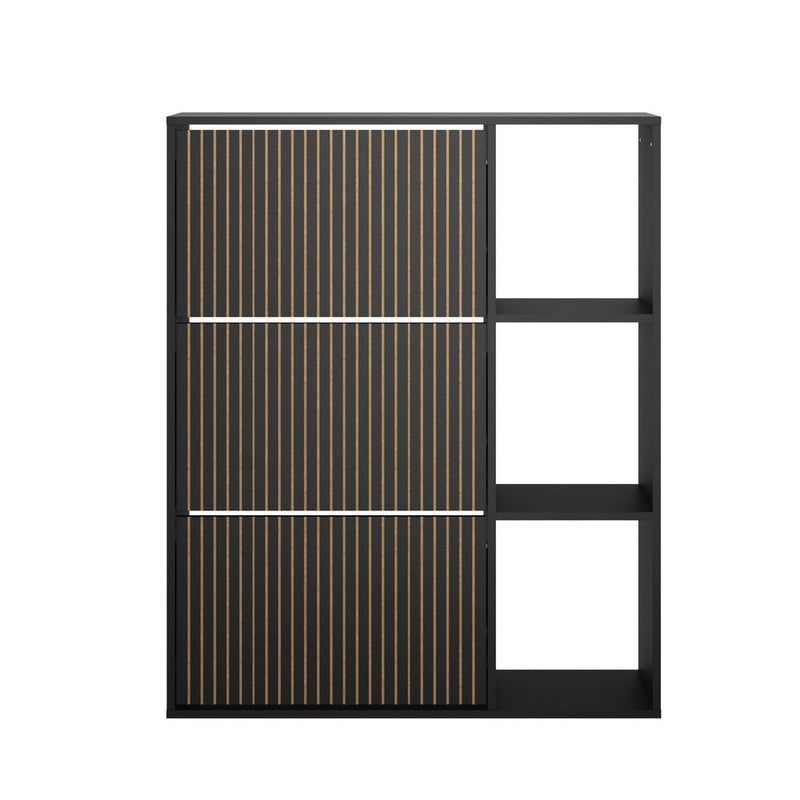 Oikiture Shoe Rack Storage Cabinet with Display Shelves Black